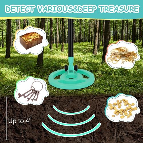 OMMO Kids Metal Detector, Adjustable 27.5-37.8 with LCD Display (Blue) | Lightweight Design with 6 Search Coil for Outdoor Exploration, Beach Treasure Hunting, Hiking Adventures and Birthday Gift