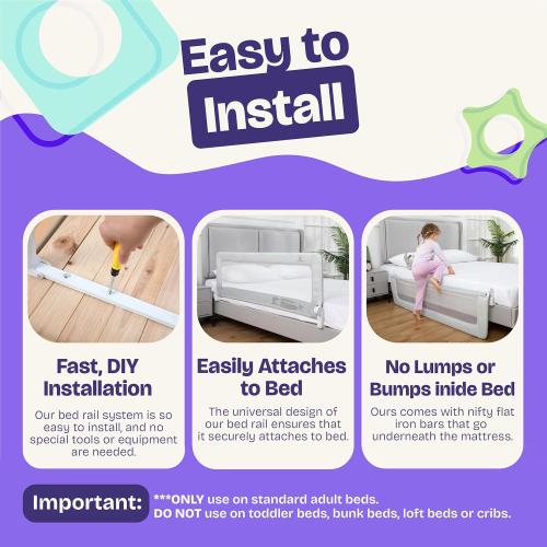 ComfyBumpy 1-Pack Bed Rail for Toddlers 55.5 L x 19.5 H | Toddler Bed Rails for Twin, Full, Queen & King Mattress Size | Swing Down Rail Guard | Mattress Side Rail for Kids | Gray