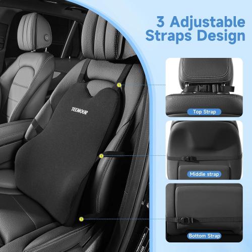 Lumbar Support Pillow for Car Truck Accessories Gifts for Mom Dad Memory Foam Back Support for Driving Seat Lower Back Cushion, Lumbar Comfort for Long Drivers Back Pain Relief, with Adjustable Straps