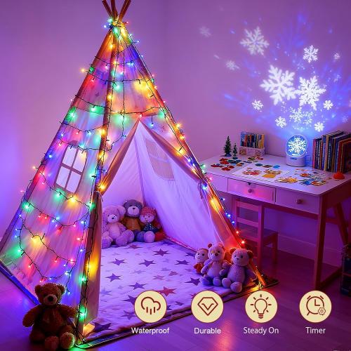 Christmas Lights Battery Operated Outdoor Waterproof, Multicolor Christmas Lights with Timer 16.4ft 50LED Christmas Decorations Garland Party Garden
