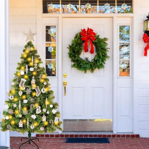 4ft Artificial Christmas Tree with Lights and Ornaments, Small Prelit Xmas Tree with Hanging Balls (8 Modes) for Home Holiday Decoration, Champagne White