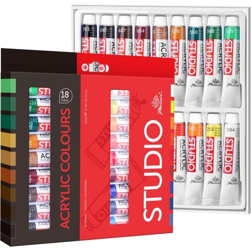 PHOENIX Acrylic Paint Set, 18x12ml Tubes, Non-toxic Craft Paints for Canvas, Paper, Wood, Ceramic, Acrylic Painting Supplies for Adults, Beginners
