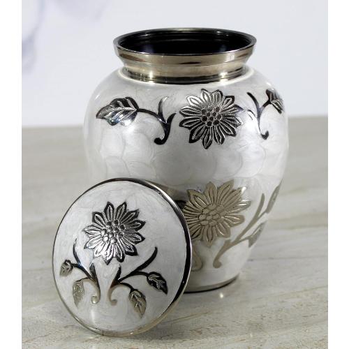 eSplanade Cremation Urn Memorial Container Jar Pot | Metal Burial Urns | Keepsake for Ashes | Brass - White - 6 Inches (Medium)