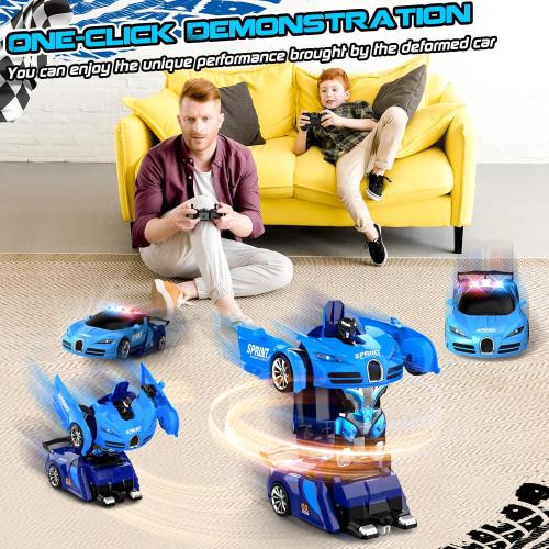 Remote Control Car, One-Click Becoming Robot Transforming Toys Car for Boys, Smooth Deformation, Demo Mode, 360° Rotation, Easy to Use, 2.4GHZ, with LED Lights, RC Cars for Christmas, Kids