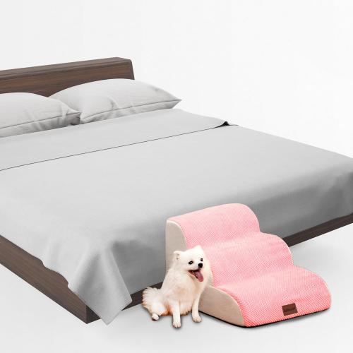 Dog Stairs for Small Dogs, Dog Ramp for Bed with 2 Colors Pet Stairs, Pet Stairs for High Beds, Dog Steps for Bed, Stairs for Dogs to Get on Bed (Pink)