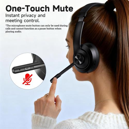 AOC Wireless Headset with Mic for Work, Bluetooth 5.4 Headphones with Noise Canceling Microphone, USB C, 30H, Clear Calls & Mic Mute for PC, Laptop, Cell Phones, Zoom - Black