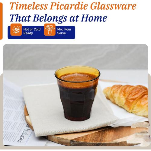 Duralex Le Picardie Glass Tumbler Drinking Set – 18-Piece Amber Tumblers in Mixed Sizes