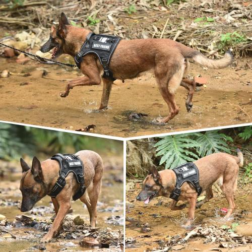 PET MARVEL Tactical Dog Harness for Large Size, No Pull Military Dog Vest with Easy Control Handle, Molle Hoop & Loop, Adjustable Reflective Reinforced Stich for Walking Training, Black