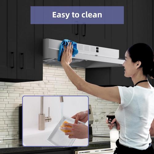 FIREGAS 30 inch Under Cabinet Range Hood, 300 CFM Powerful & 45dB Quiet Vent Hood, Slim Stainless Steel Stove Hood for Kitchen & Apartments, 2-Speed Exhaust Fan, Ducted/Ductless Convertible