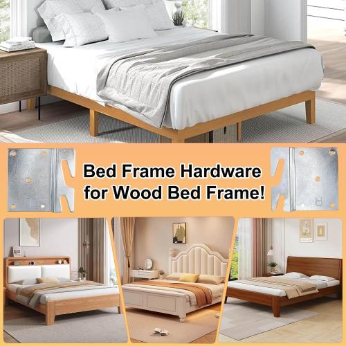 4 Pcs Bed Rail Hooks Plates, Universal Bed Frame Brackets for Headboard Footboard, Replacement Parts with Mounting Screws (96x93mm/3.78x3.66inch)