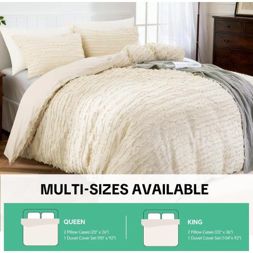 Textured Linen Stripe Duvet Cover Set Queen/King Size, 3 Pieces Linen Like Woven Bedding Set for All Seasons, Includes 1 Duvet Cover & 2 Pillowcases, King 104x90