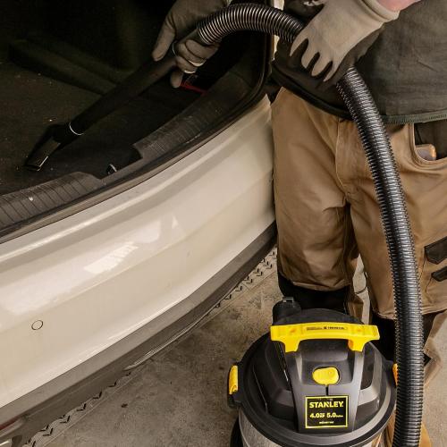 STANLEY Wet/Dry Vacuum SL18115, Stainless Steel Tank, 5 Gallon 4HP Shop Vacuum, Portable Style Ideal for Home/Shop/Jobsite Dust Collection Job with Vacuum Attachments, Silver Yellow