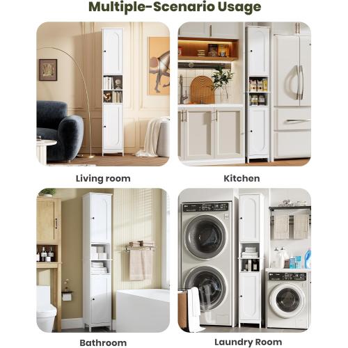 HAIOOU 67 Tall Bathroom Storage Cabinet with Light,11.8W Narrow Bathroom Cabinet with Adjustable Glass Shelves,Slim Freestanding Cabinet for Small Spaces,Skinny Cabinet for Kitchen,Living Room white