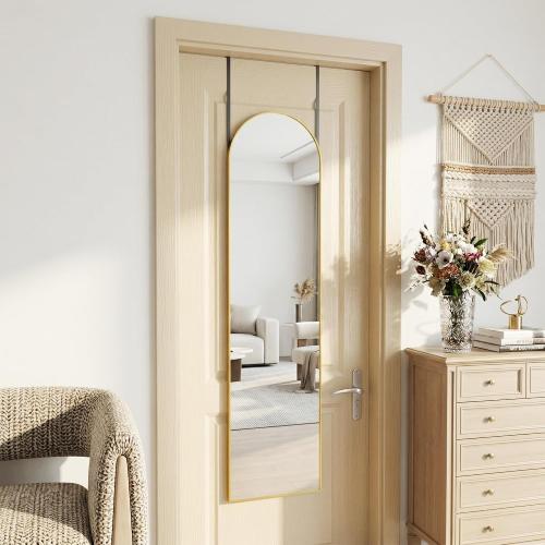 Antok Full Length Mirror, 56x15 Floor Mirror with Stand, Hanging Mounted Mirrors for Bedroom, Living Room, Cloakroom, Dining Room, Gold, Arch