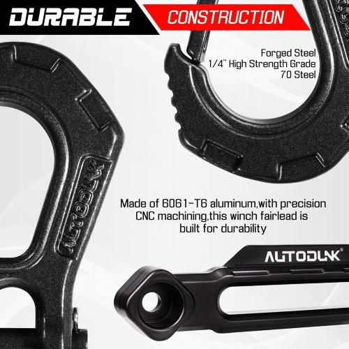 Synthetic Winch Rope-3/16 x 50ft 8,450LBS Winch Line with 4-7/8 Fairlead, Forged Winch Hook and Rubber Stopper, Protective Sleeve Synthetic Winch Cable for 4WD ATV UTV Offroad Vehicles Black