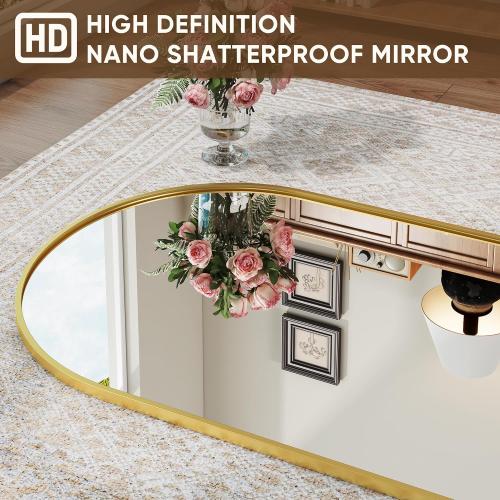 Antok Full Length Mirror, 56x15 Floor Mirror with Stand, Hanging Mounted Mirrors for Bedroom, Living Room, Cloakroom, Dining Room, Gold, Arch