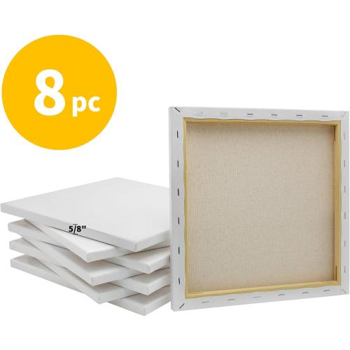 Size 12x12 Pack of 8 FIXSMITH Stretched White Blank Canvas- 12x12 Inch,Bulk Pack of 8,Primed,100% Cotton,5/8 Inch Profile of Super Value Pack for Acrylics,Oils & Other Painting Media