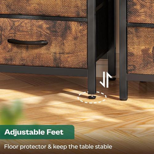 Size 27.6 Color brown Huuger Nightstand with Charging Station, 27.6 Inch Bedside Table with Fabric Drawers, End Table with USB Ports and Outlets, Night Stand for Bedroom, Rustic Brown