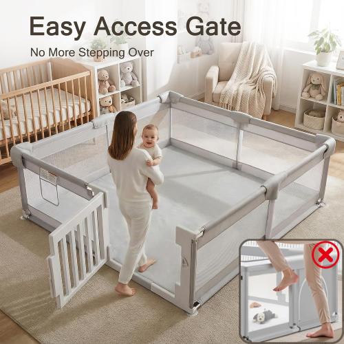 79 ×71 Baby Playpen with Gate, Large Baby Play Pen for Babies and Toddlers, Infant Fence Play Yard with Door for Living Room, Anti-Fall, Breathable Mesh