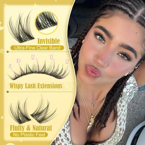 Lash Clusters Natural Eyelash Clusters 8-12MM Wispy Lash Extensions C Curve Individual Lashes Clear Band Cluster Lashes Clean Makeup DIY Lash Pack (Short Ver.)