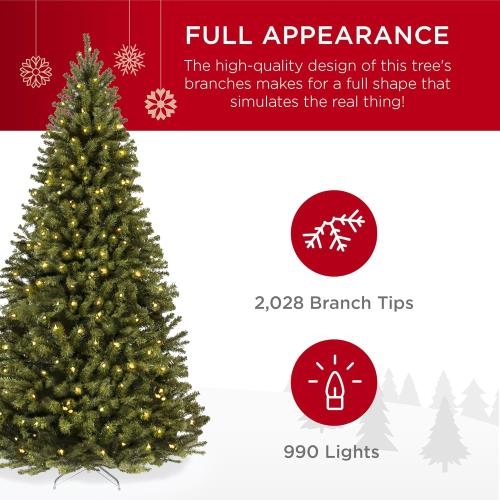 Best Choice Products 9ft Pre-Lit Spruce Artificial Holiday Christmas Tree for Home, Office, Party Decoration w/ 900 Incandescent Lights, 2028 Branch Tips, Easy Assembly, Metal Hinges & Foldable Base