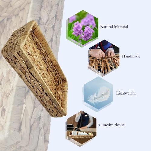 Rustic Woven Seagrass Guest Towel Tray Holder for spa, Farmhouse Water Hyacinth Guest Towel Napkin Holder for Desk