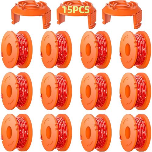 Eventronic 15 Pack WA0010 Replacement Trimmer Line Spool Compatible with Worx, 120ft .065 inch, Compatible with Worx String Trimmers (12 Line spools 3 Cap)