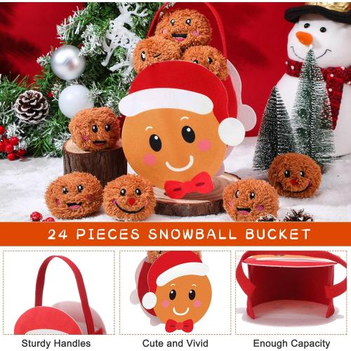 Sadnyy 24 Pack Christmas Snowball Fun Fight Set for Kids Indoor Outdoor Christmas Games for Family Party 2.8 Inch Snowman Face Fake Snowballs Fight in a Bucket for Winter Party(Gingerbread Man)