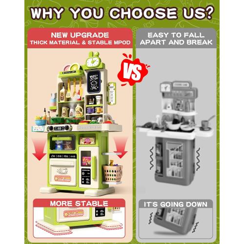 33.8IN - 70PCS Kids Kitchen Playset with Sound & Light - Cooking Stove with Steam, Play Sink and Toy Kitchen Accessories - Pretend Kitchen Play Food Toys for Kids Boys Girls - Toddler Play Kitchen Set