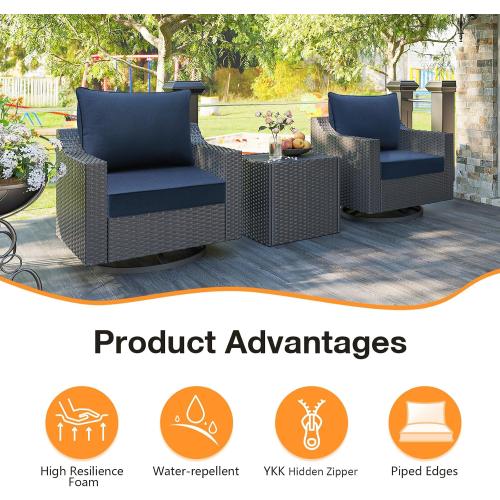Unimatta Sunbrella Outdoor Patio Chair Cushions Set, 24 x 24, Set of 2, Water-Repellent, Fade Resistant, Deep Seat Cushion for Backyard, Couch, Sofa and Patio Furniture, Specrtum Indigo