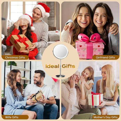 9 Makeup Mirror with Lights, 20X Vanity Mirror with Lights,3 Color Height Adjustable Lighted Makeup Mirror with Magnification, 5000mAh Rechargeable 360° Double Sided LED Mirror for Desk, Women Gift