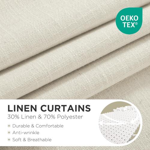 Joydeco Linen Curtains 96 inch Length 2 Panel Set, Light Filtering Curtain for Living Room Bedroom, 52 inch Wide Drapes with Rod Pocket Back Tab (96 Lx52 W, Ivory on Linen)