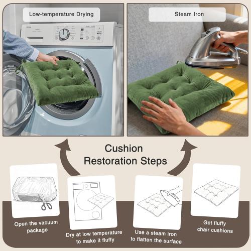 OVOV 4 Pack Chair Cushions for Dining Chairs Soft Seat Cushions for Kitchen Desk Chairs Square Chair Pads with Ties (15.5x15.5 Green)
