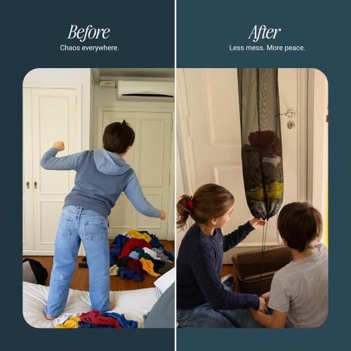 ActiveJoy – Basketball Laundry Hamper – Wooden Backboard & Mesh Hoop Laundry Basket – Over Door Hanging Organizer for Kids - Cedarwood Brown