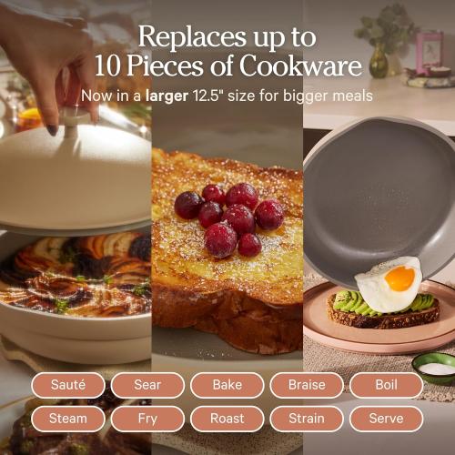 Our Place Large Always Pan | 12.5 Ceramic Pan with Modular Lid & Beechwood Spatula | Patented 10-in-1 Nonstick, Non-Toxic Cookware Made Without PFAS | Induction & Oven-Safe up to 450°F | Steam
