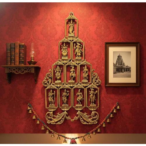eSplanade - Brass Vishnu Dashavatar Dashavatara Dasavatharam - Ten Incarnations Avtars - Ten Incarnations of Lord Vishnu - Wall Hanging (25 Inch)