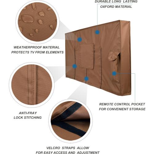 Brown 68x42 iBirdie Outdoor TV Cover 70 to 75 inch Weatherproof, Cover Size 68''L x 42''H, Waterproof for Outside Flat Screen 70 to 75 inch TV, Brown, 600D Thick Fabric Screen Protector with Bottom