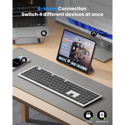 TECKNET Bluetooth Keyboard Rechargeable 4-Device (2.4G BT) Free Switching