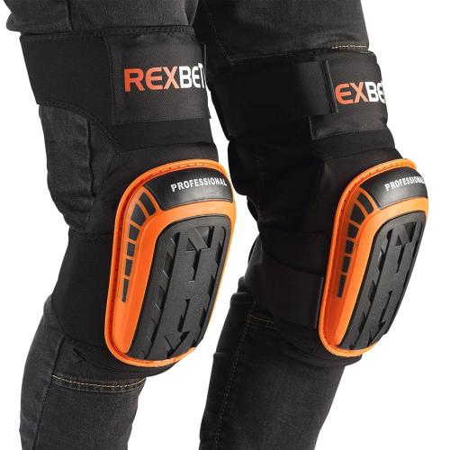 REXBETI Knee Pads for Work, Construction Knee Pads for Men, Heavy Duty Comfortable Anti-slip Foam Gel Knee Pads for Gardening Flooring and Cleaning, Strong Stretchable Straps, Orange