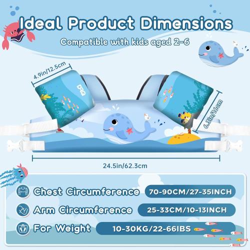 DRQ Toddler Swim Vest, Toddler Floaties for 22-66lbs Kids, Puddle Jumper Kids Life Jacket with Shoulder Harness Arm Wings for Girls Boys 2 3 4 5 6 Years Old