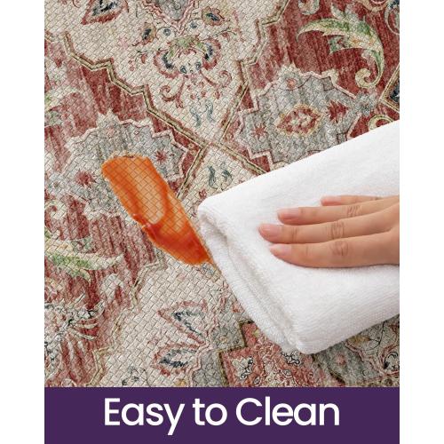 Kitchen Floor Mats Anti Fatigue, 23x86 Large Long Cushioned Vintage Runner Rug Waterproof, Standing Comfort Memory Foam Padded for Front Sink Laundry Office, Beige and Red