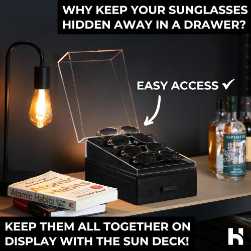 Holme & Hadfield Premium 6-Slot Sunglasses Organizer – Beautiful 360° Views – Handcrafted Wooden Sunglasses Display Case for Multiple Glasses – Luxurious Christmas Gift
