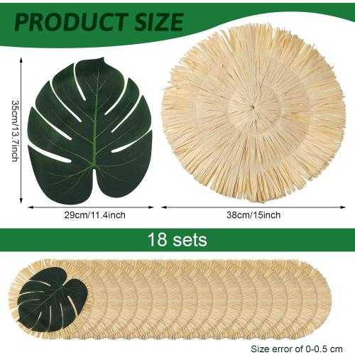 36pcs Luau Placemats and Palm Placemat, Round Luau Fringe Place Mats Tropical Palm Leaf Place Mats Bulk Summer Hawaiian Plate Chargers Table Placemats Tropical Party Supplies‼️Missing Hawaiian Plate Chargers Table Placemats Tropical Party Supplies‼️