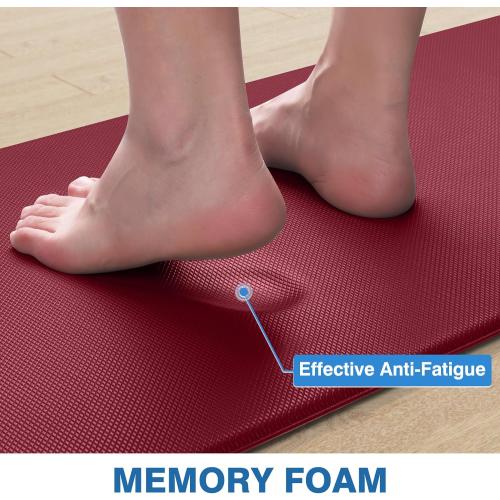 StepRite Kitchen Mats, 2PCS Kitchen Rugs, Cushioned Anti Fatigue Kitchen Mats for Floor, Non-Slip Standing Desk Mat, Waterproof Kitchen Rug Set for Kitchen, Floor, Office, 17.3x30 17.3x47, Red