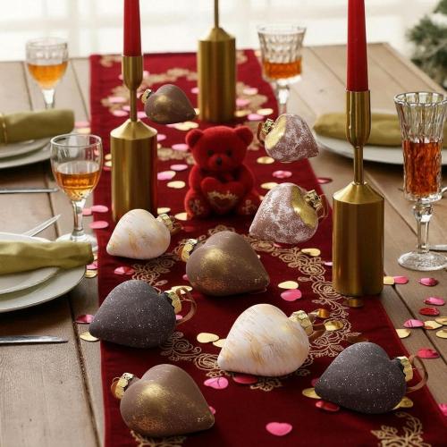 12 Pcs Neutral Valentine's Day Heart Ornaments 3.54 Inch Rustic Plastic Brown Heart Ornament Shatterproof Farmhouse Primitive Antique Modern Valentines Day Decor for Christmas Tree Home Decor