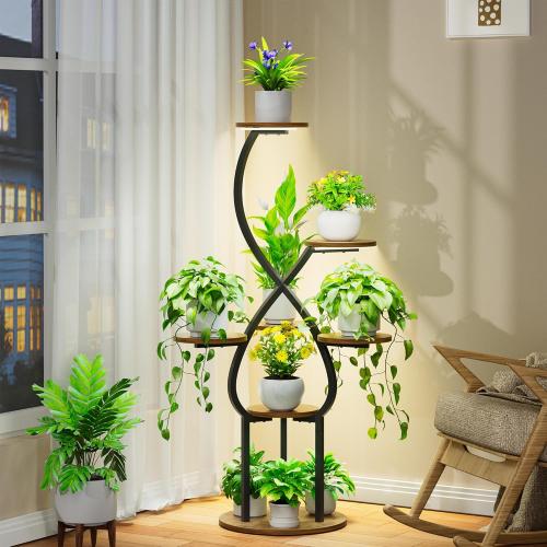 Plant Stand Indoor with Grow Lights, 5 Tiered 48 Tall Plant Shelf Indoor, Metal Indoor Plant Stand for Multiple Plants, Corner Flower Plant Holder Display Rack for Patio, Garden Decor