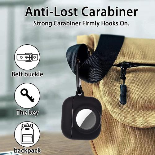 2 in 1 Protective Case Combo Set Compatible for Apple AirPods 3(2021) AirTag, GPS Tracker Holder with 2 PCS TPU Screen Protector&Keychain, Soft Silicone Anti-Lost Anti-Scratch Skin Cover(Black)