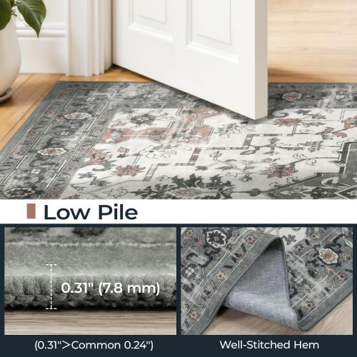 8x10 Area Rugs for Living Room, Machine Washable Non Slip Carpet, Large Vintage Floral Aesthetic Rug, Bedroom Decor, Taupe, Brown/Beige/Cream