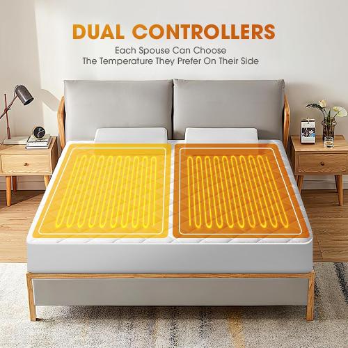 Heated Mattress Pad King,Dual Controller Electric Mattress Pad with Preheat Functions,Bed Warmer with 12 Heat Settings & 1-12 Hours Auto Shut Off, Machine Washable(78x80,White)