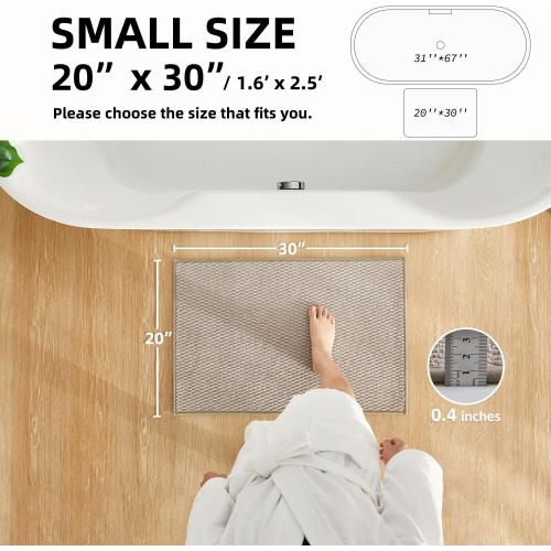 TYUU Bathroom Rugs Non Slip Washable, Super Absorbent Thin Bath Mat Small Quick Dry Low Pile Bathroom Rug, Beige 20x30